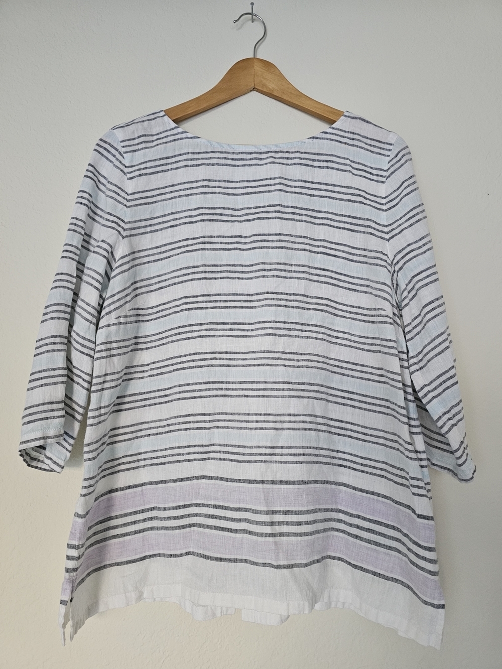 J. Jill White Striped Linen Blend Tunic with Gray and Light Lavender Stripes
